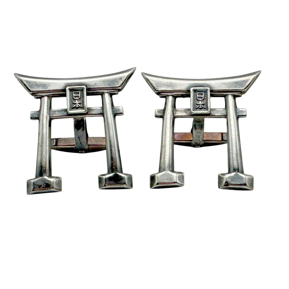 Vintage Sterling Silver Large Torii Gate Cufflinks Made In Japan